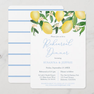 Powder Blue Citrus Lemons Wedding Rehearsal Dinner Invitation