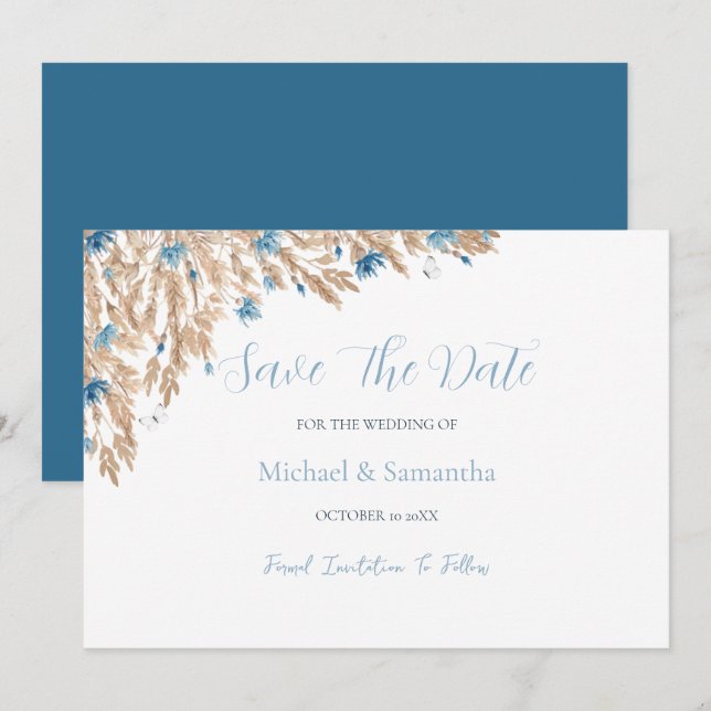 Powder Blue Country Fields Wedding Save The Date (Front/Back)