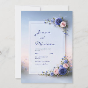 Powder Blue Dahlia Corner Wedding Invitation