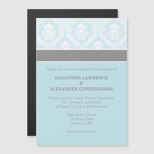 Powder Blue Damask Magnetic Wedding Invitation (Front/Back)
