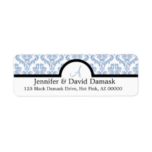Powder Blue Damask Wedding Monogram Address Labels