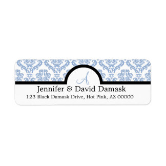 Powder Blue Damask Wedding Monogram Address Labels