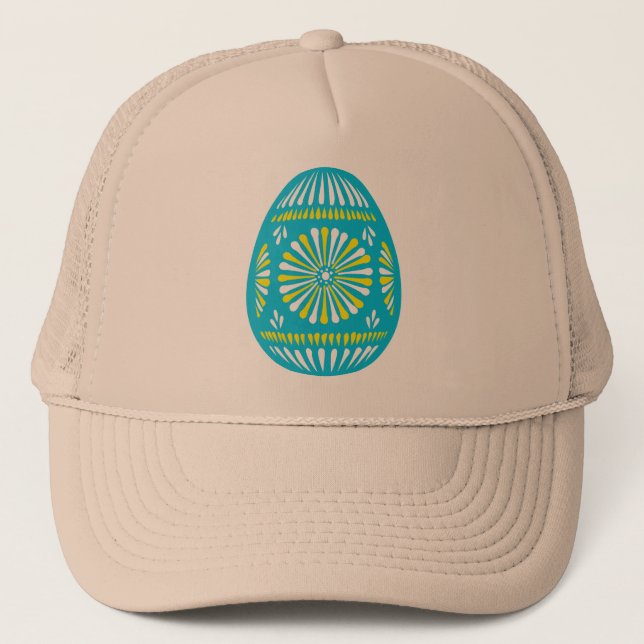 Powder blue decorated easter egg trucker hat (Front)