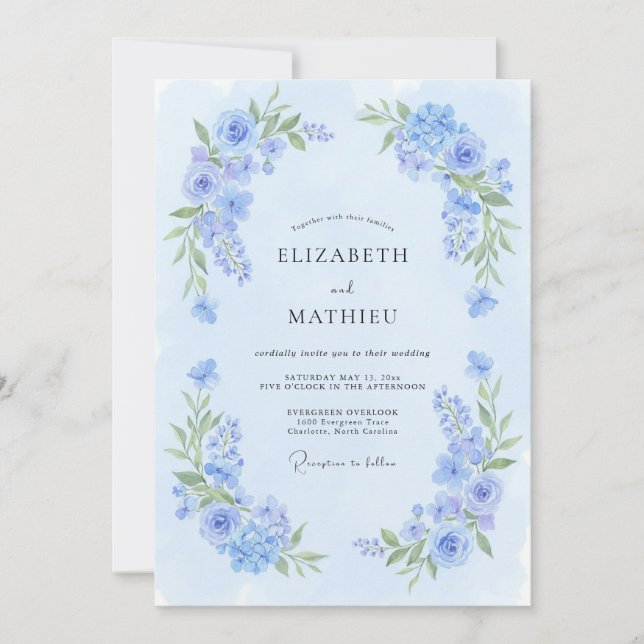 Powder Blue Delicate Bloom Wedding Invitation (Front)