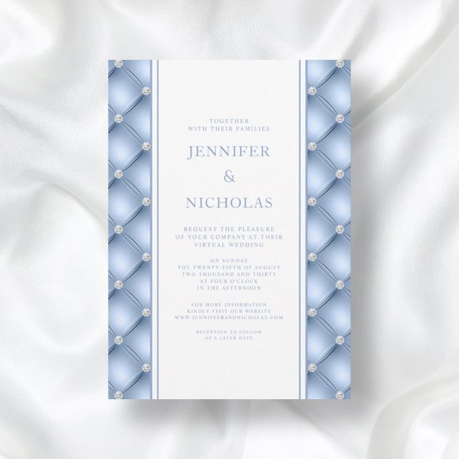 Powder Blue Diamond Tufted Virtual Wedding Invitat Invitation (Creator Uploaded)