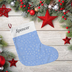 Powder Blue Doodle Christmas Sleigh Pattern Large Christmas Stocking