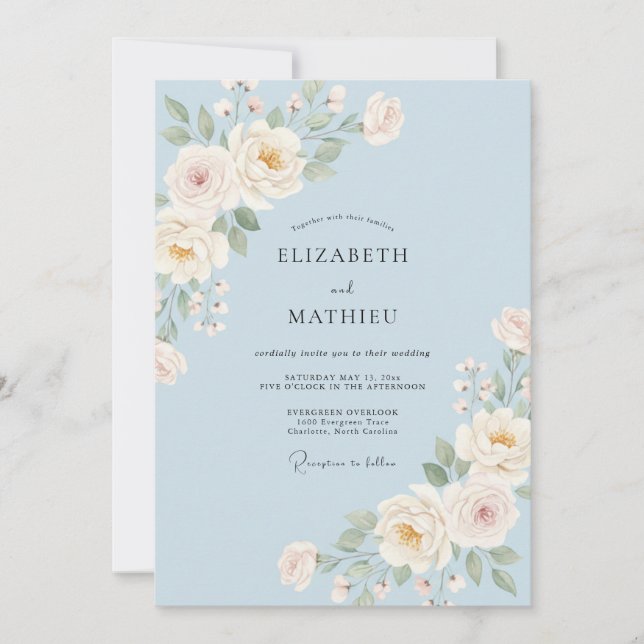 Powder Blue Elegant Blossom Wedding Invitation (Front)