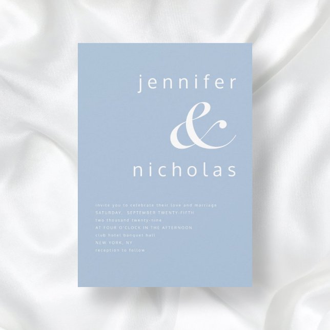 Powder Blue Elegant Minimalist Typography Wedding Invitation (Front / Powder Blue Elegant Minimalist Typography Wedding Invitation)