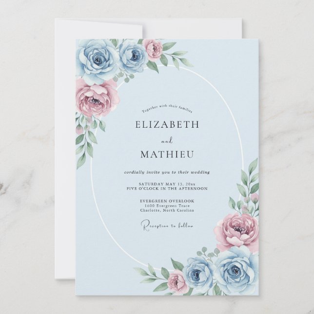 Powder Blue Ethereal Bloom Wedding Invitation (Front)