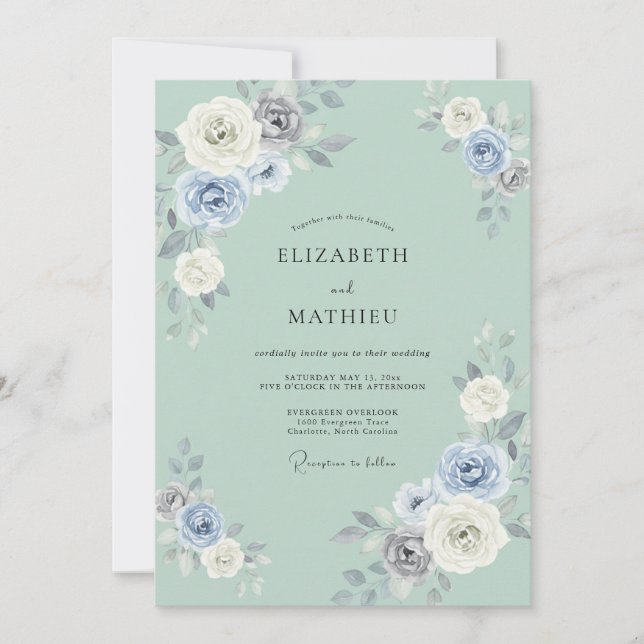 Powder Blue Ethereal Blossom Wedding Invitation (Front)