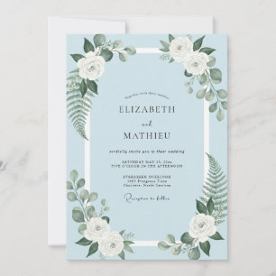 Powder Blue Fern Wedding Invitation