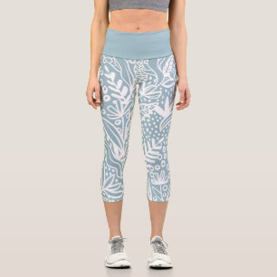 Powder Blue Floral Capri Leggings