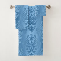 Powder Blue Floral Damask Gradient Print