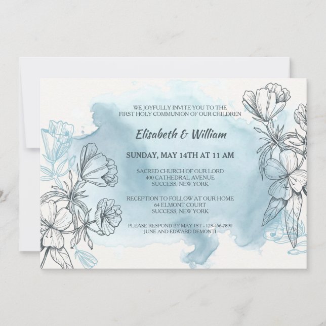 Powder Blue Floral Invitation (Front)