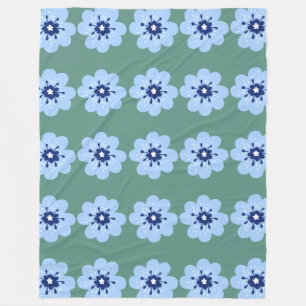 Powder Blue Floral Pattern Fleece Blanket