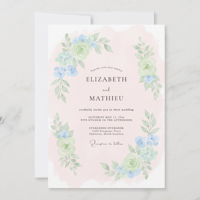 Powder Blue Floral Spring Wedding Invitation (Front)