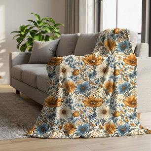 Powder Blue Floral Terracotta Boho Bedroom Soft Sherpa Blanket