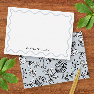 Powder Blue Floral Wavy Border Personalised Card