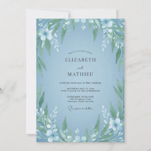 Powder Blue Foliage Grey Eucalyptus Wedding Invitation