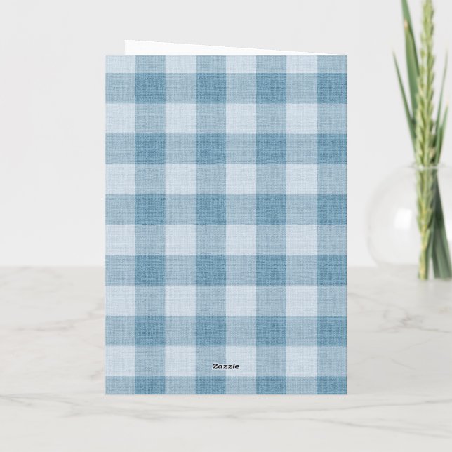 Powder Blue Gingham Buffalo Check Linen Texture Card (Back)