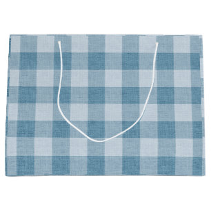Powder Blue Gingham Buffalo Check Linen Texture Large Gift Bag