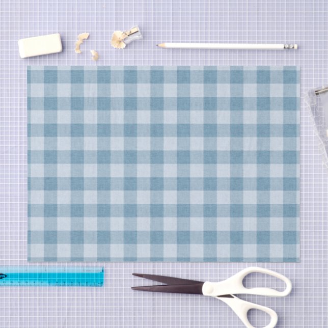 Powder Blue Gingham Buffalo Check Linen Texture Tissue Paper (Craft)