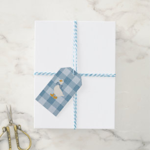 Powder Blue Gingham Goose Baby Shower Buffalo Chec Gift Tags