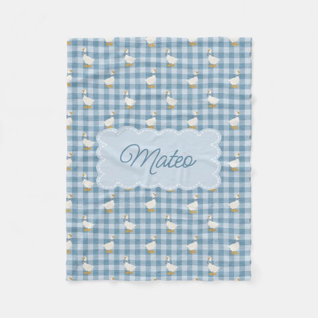 Powder Blue Gingham Goose Buffalo Check Custom Nam Fleece Blanket (Front)