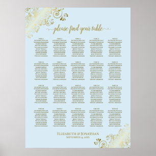 Powder Blue & Gold 20 Table Wedding Seating Chart