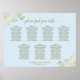 Powder Blue & Gold 7 Table Wedding Seating Chart