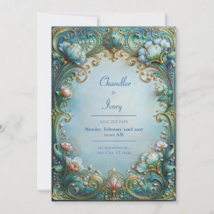 Powder Blue Gold Filigree Wedding Invitation
