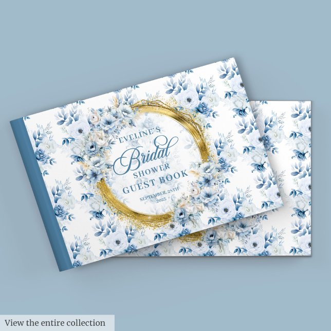 Powder Blue Gold Glitter Boho Flowers Guest Book (Powder Blue Gold Glitter Boho Flowers Guest Book

)