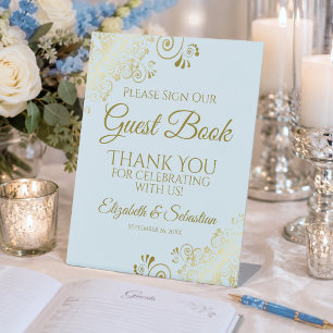 Powder Blue & Gold Please Sign our Guest Book Sign