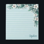 Powder Blue Greenery & White Flowers Lined Notepad<br><div class="desc">Personalised lined notepad in powder blue with greenery in morning green and light shades of teal with tiny baby's breath and white flowers. Add your name in the bottom right corner in a hand-writing script. Or add the name of the person who'll receive the notepad if you're gifting it to...</div>