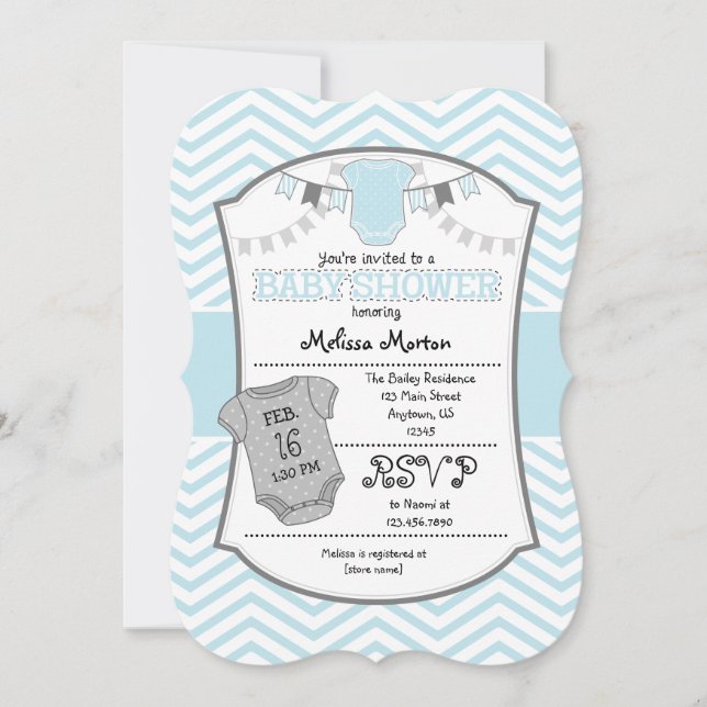 Powder Blue Grey Chevron Baby Shower Invitation (Front)