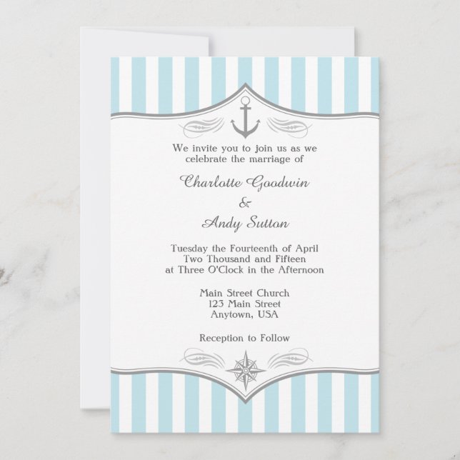 Powder Blue Grey Nautical Wedding Invitation (Front)