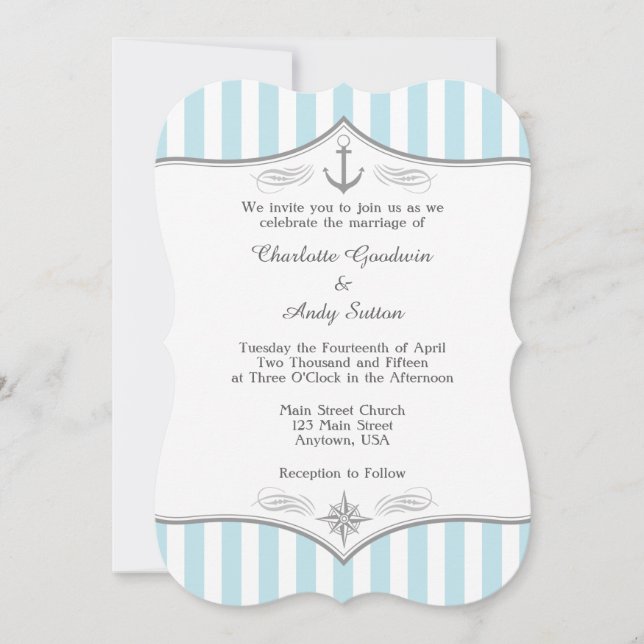 Powder Blue Grey Nautical Wedding Invitation (Front)