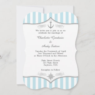 Powder Blue Grey Nautical Wedding Invitation