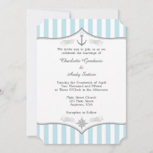 Powder Blue Grey Nautical Wedding Invitation