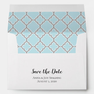 Powder Blue Grey Quatrefoil Save The Date Envelope