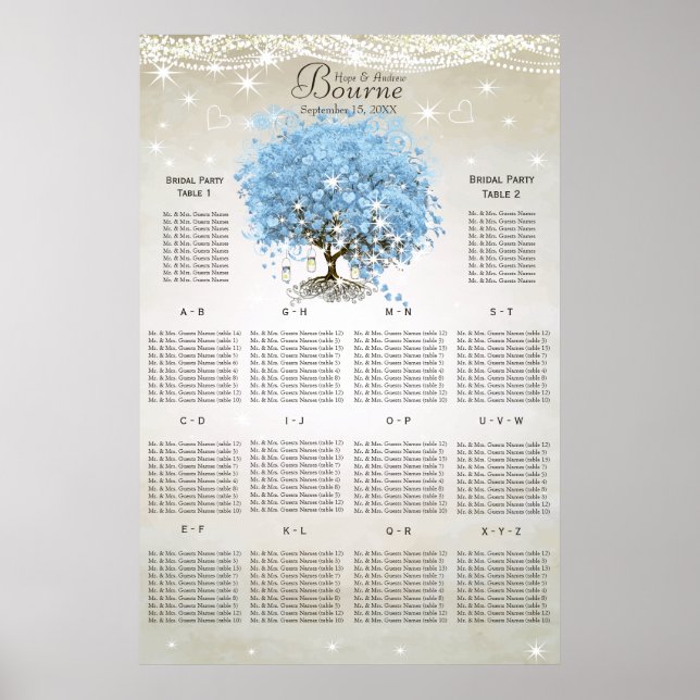 Powder Blue Heart Leaf Tree Seating Chart (Front)