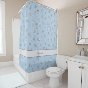 Powder Blue Hydrangea Floral Pattern Monogram Shower Curtain
