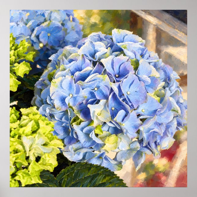 Powder Blue Hydrangea Painterly Botanical Study Poster (Front)