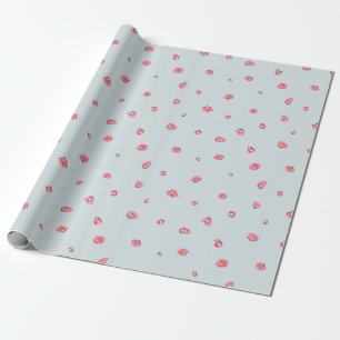 Powder Blue Japanese Winter Peony Floral Pattern Wrapping Paper