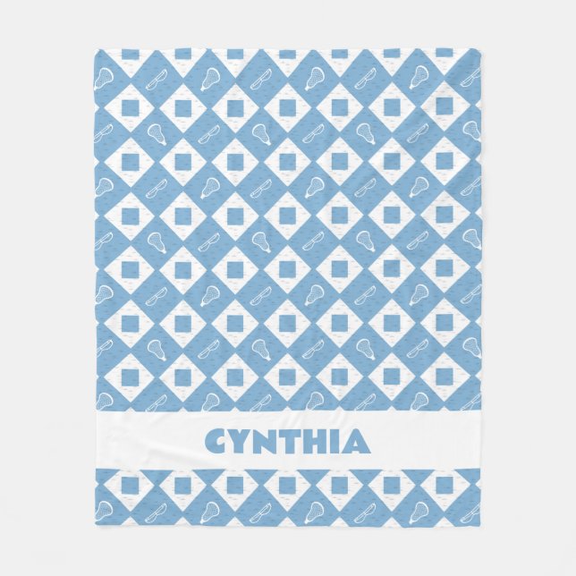 Powder Blue Lacrosse Argyle Pattern Fleece Blanket (Front)