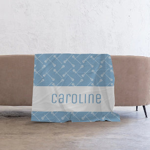 Powder Blue Lacrosse White Sticks Patterned Fleece Blanket