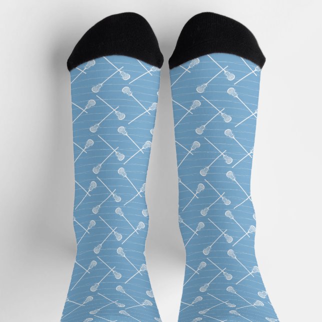 Powder Blue Lacrosse White Sticks Patterned Socks (Top)