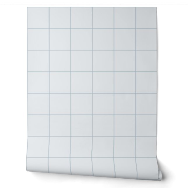 Powder Blue Large Grid Check Wallpaper (Unrolling)