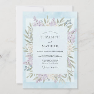 Powder Blue Lilac Leaf Wedding Invitation