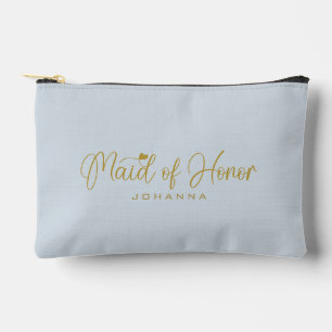 Powder Blue Maid of Honour Script Name Cosmetic  Accessory Pouch